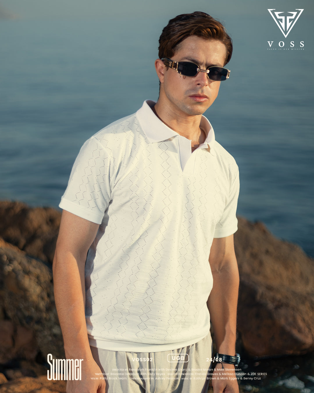 Front view of polo shirt featuring a classic design with a collar, button placket, and a soft, breathable fabric for comfort.