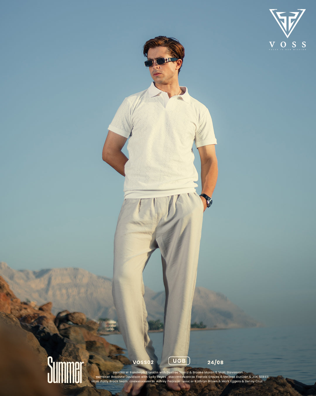 Front view of men's white linen pants with a straight-leg design, elastic waistband, and lightweight fabric for a relaxed fit.